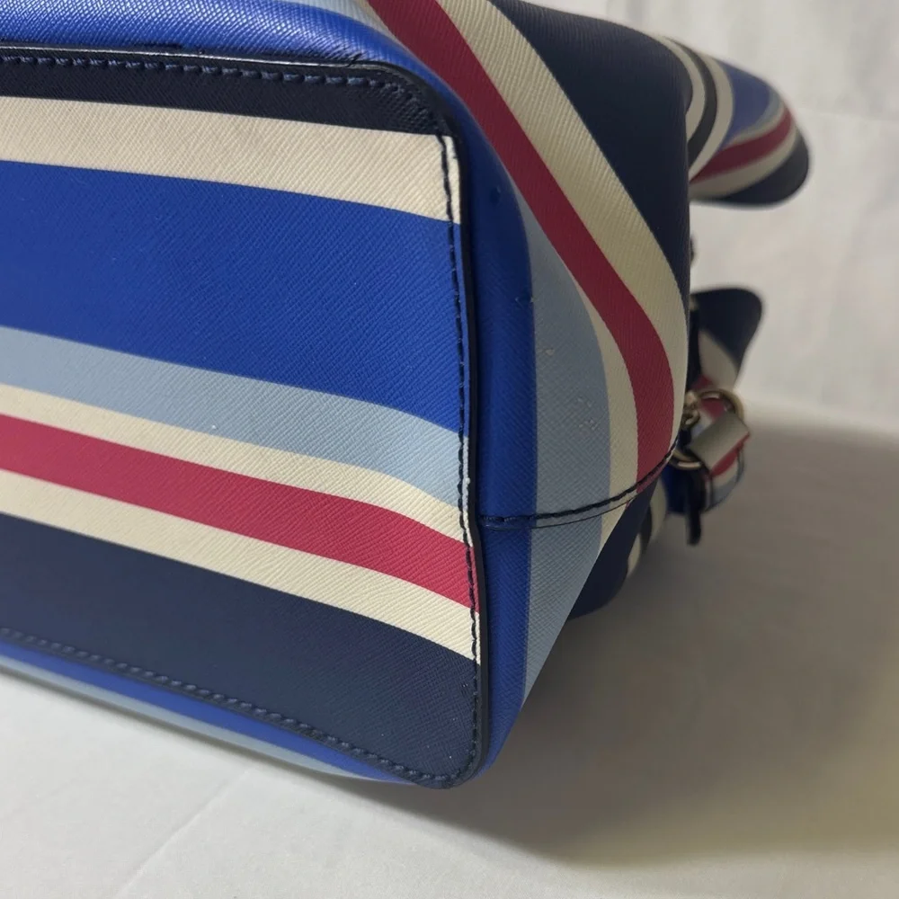 Kate Spade New York Striped Satchel Tote‎ Crossbody Bag Navy Rose White Blue